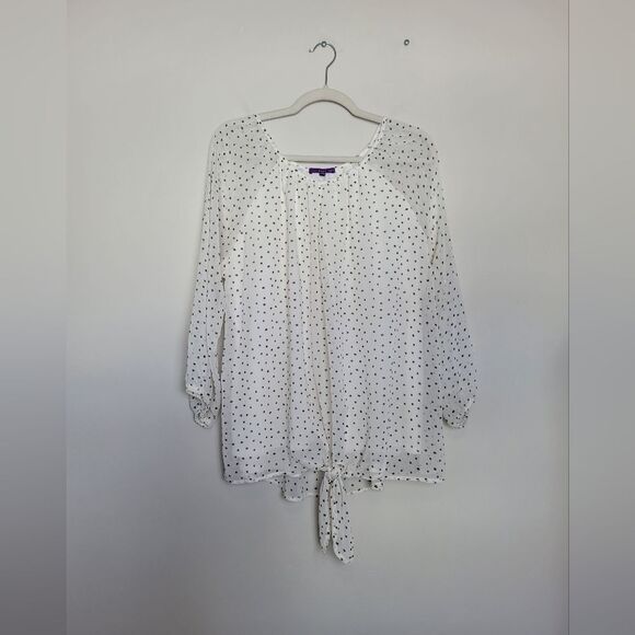 West Kei Plus Size XXL Peasant Blouse White Black Polka Dot Sheer Lightweight - Picture 4 of 9